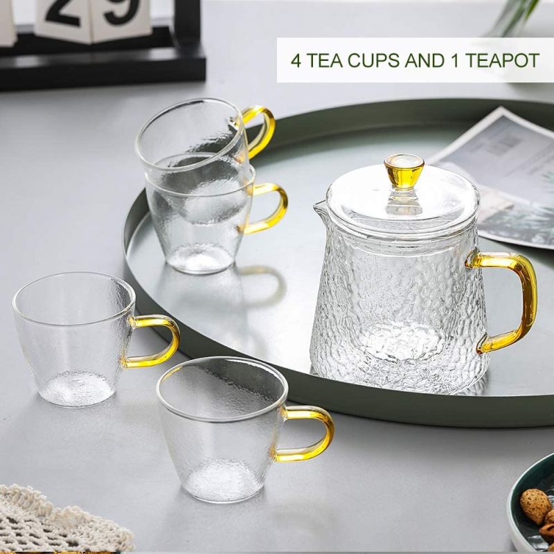 Glass Teapot with Tea Cup Set High Borosilicate Glass Teapot with Glass Cup for Gift
