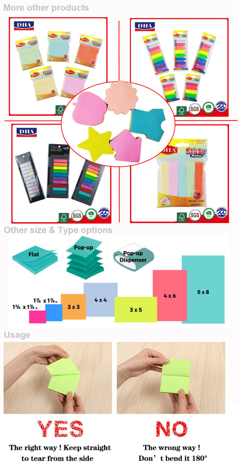 Promotional Wholesaler Self-Adhesive Neon Color Pet Index Note Sticky Notes (DH-9613)