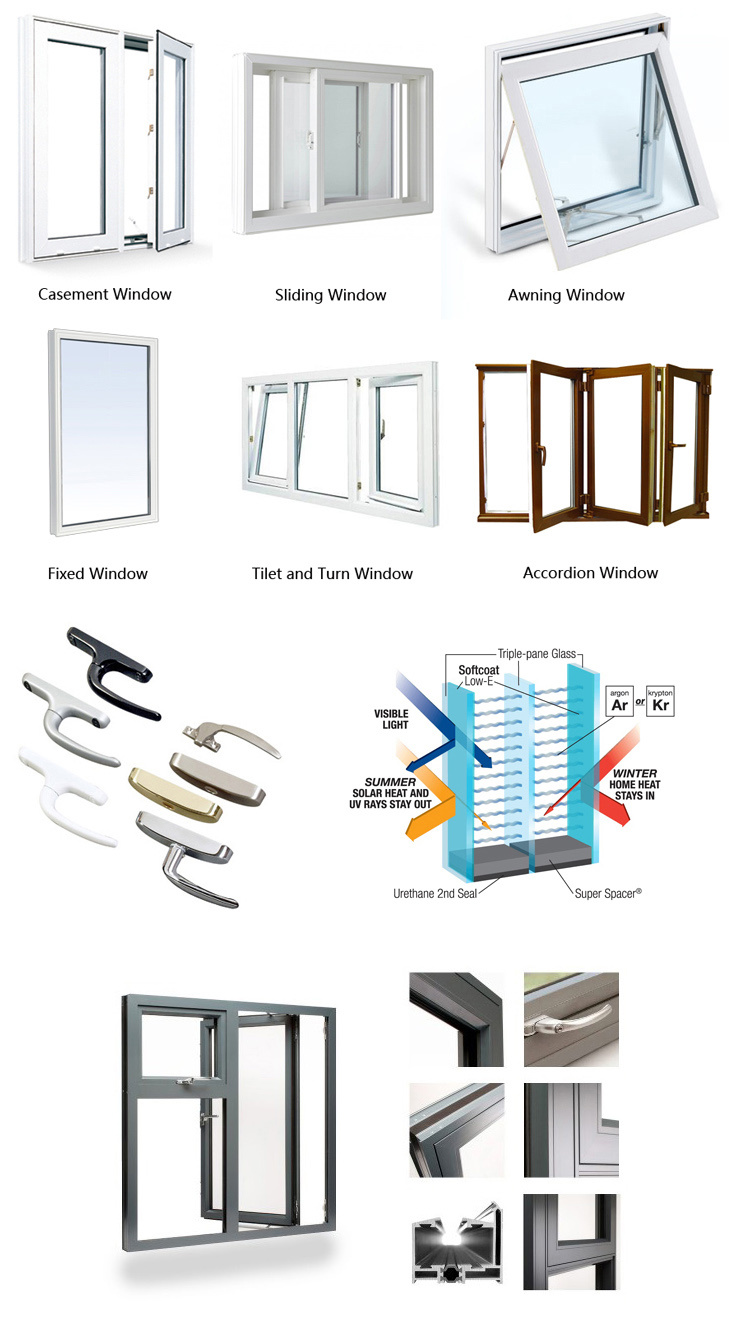Double Glass Powder Coated Aluminum Extrusion Thermalbreak Casement Window with Low E Glass