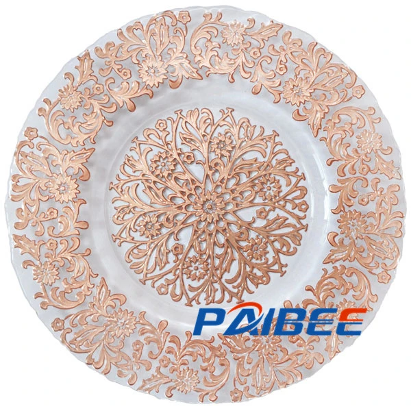 Tableware Decoration Gold Glass Serving Dish Glass Charger Plate Glass Utensils Wedding Event Rental