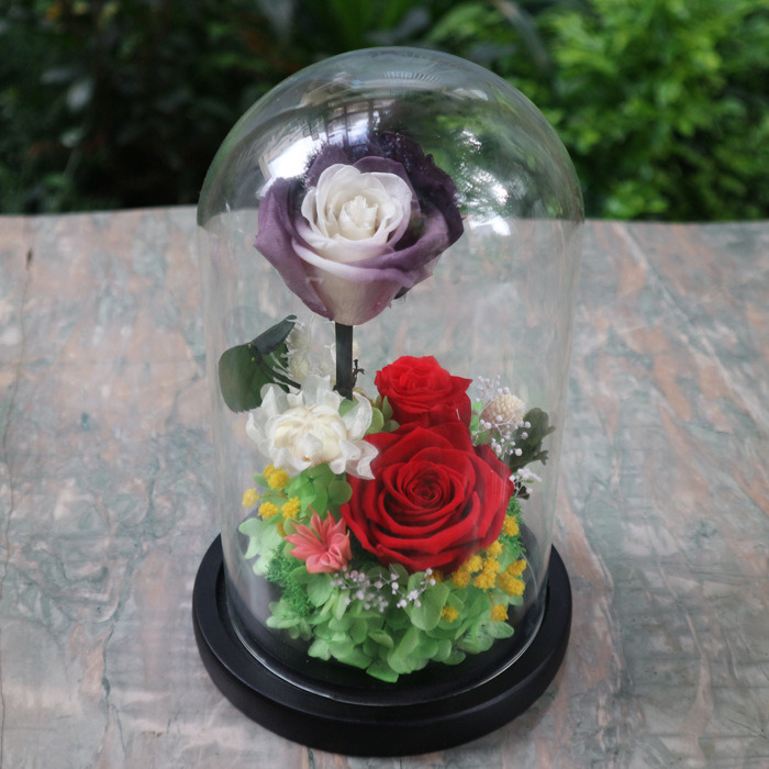 Wholesale Preserved Flower Three Beautiful Roses in Glass Dome for Home Decoration for Lover