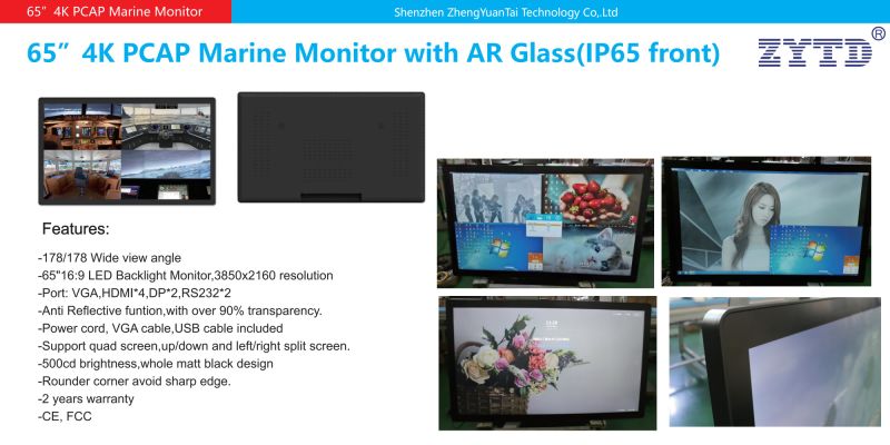 65"UHD Industrial Marine Monitor with Ar Glass and IP65 Front