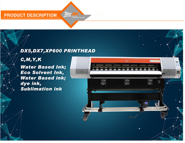 Tecjet Dx5 Dx7 XP600 Printhead Digital Inkjet Eco Solvent Printer Print on Flat Glass