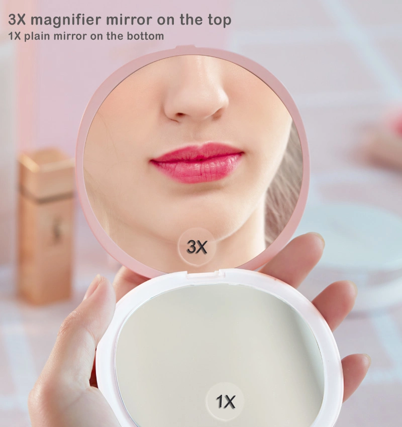 Hot Selling Rechargeable Portable LED Pocket Mirror 3X Magnifying Mirror Glass Mirror