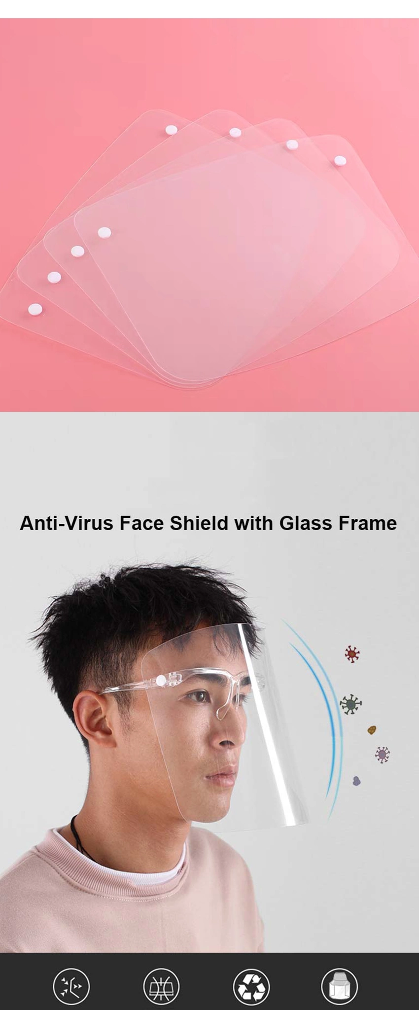 Factory Direct Sale Personal Protective Equipment Face Shield with Glass Frame