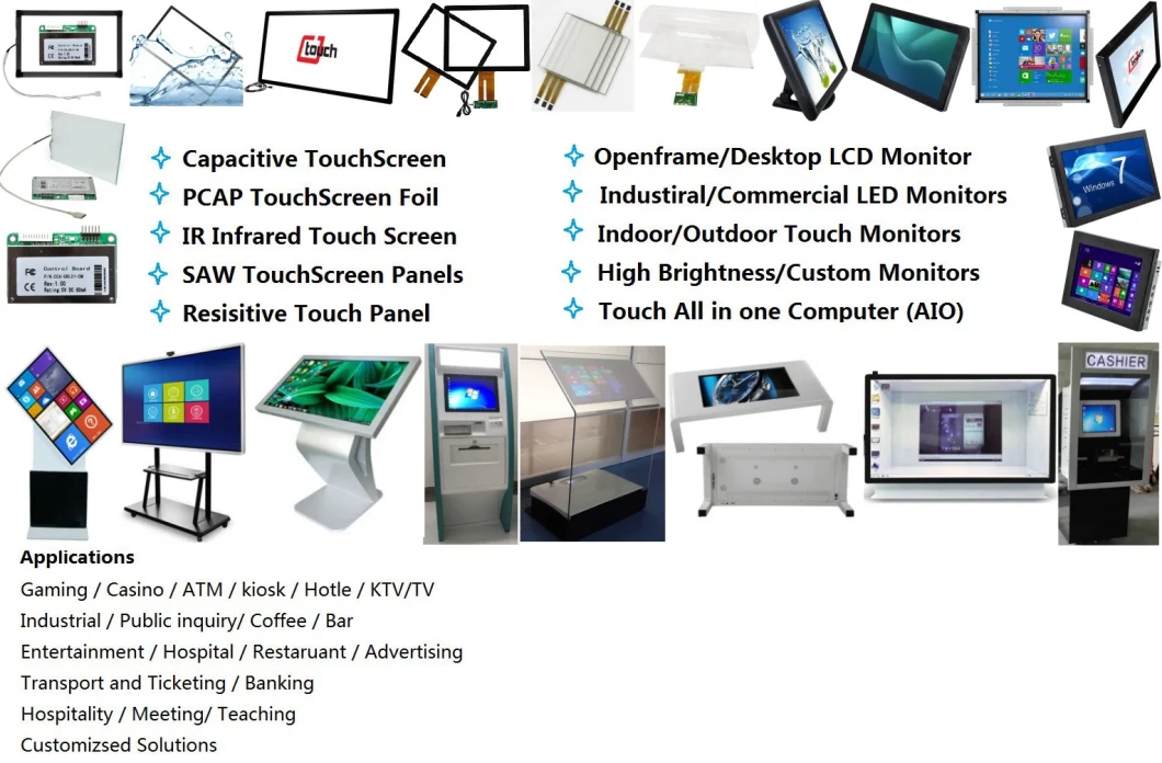 17inch Touch Monitor LED Display Advertising Kiosk POS Capacitive Pcap Touchscreen Pure Transparent Glass