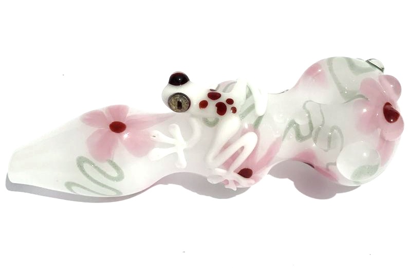 White Frog with Flowers Glass Water Pipe Hookah Glass Smoking Accessories Glass Beaker Pipe