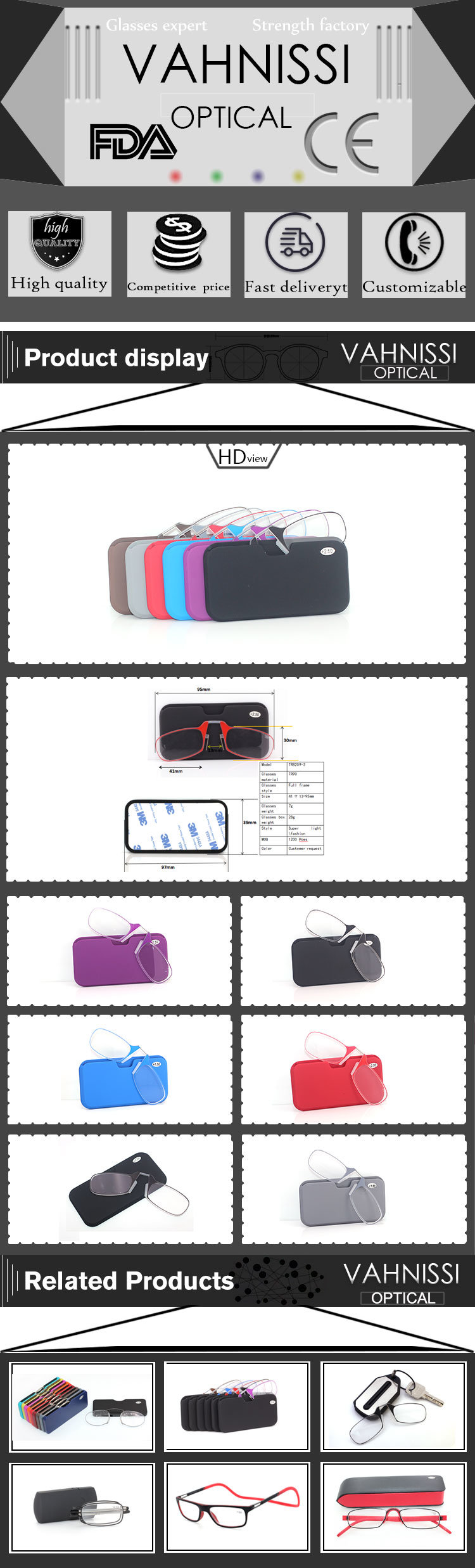 Round Shape Thin Wallet Pocket Reading Glasses Silicone Mini Reading Glasses Without Arms