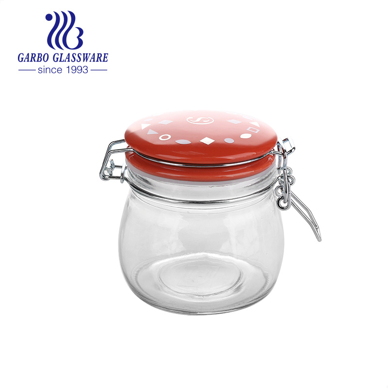 500ml Metal Clip Storage Jar Glass Storage Jar with Ceramic Cover Sealed Food Bowl with Ceramic Lid GB21150500gt