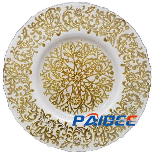 Tableware Decoration Gold Glass Serving Dish Glass Charger Plate Glass Utensils Wedding Event Rental