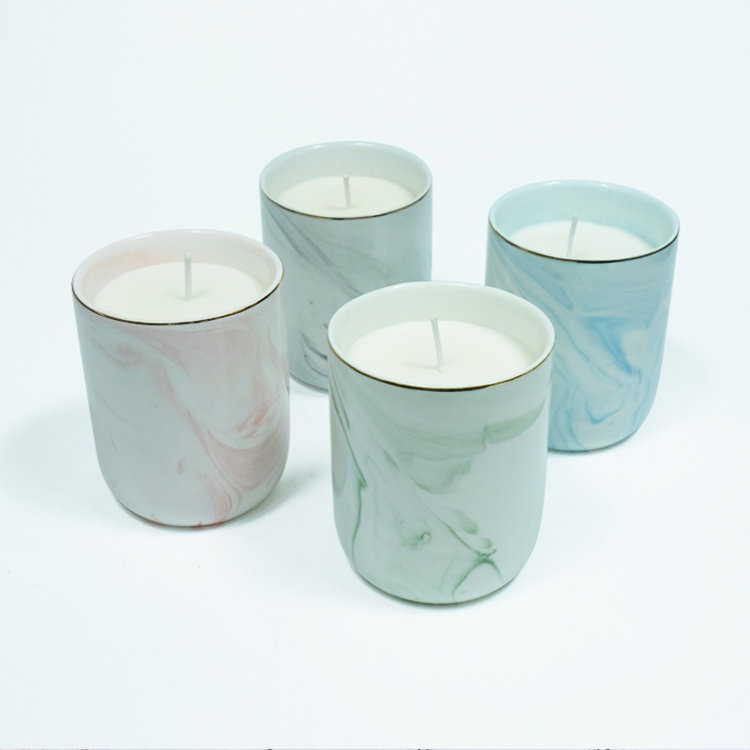 Personalized Fragrance Marbling Ceramic Jar Candles Natural Soy Wax