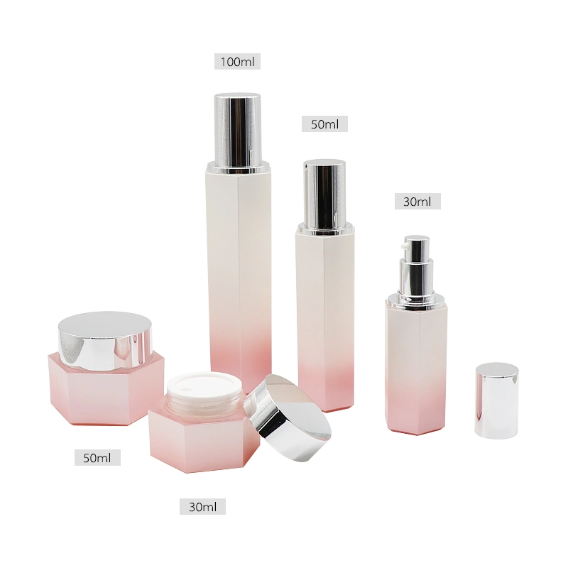 Luxury Pink Ceramic Glass Lotion Bottles Customized Glass Cream Jars Cosmetic Packaging Container Set