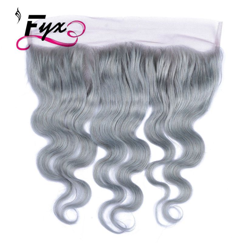 Fashion Silver Grey Human Hair Extensions 2 Wefts with Frontal Gray Brazilian Human Hair 100% Virgin Unprocess Silver Grey Lace Frontal