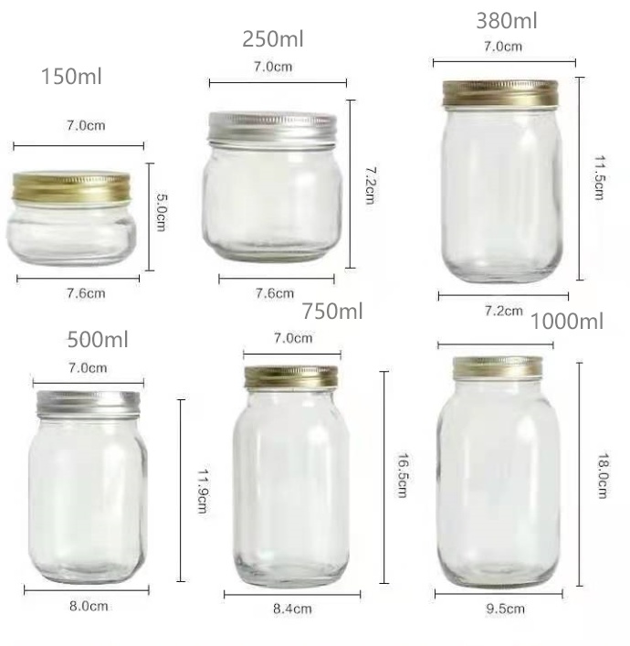 Glass Mason Jar with Metal Lid/ Wide Mouth Glass Jam Peanut Butter Glass Jar