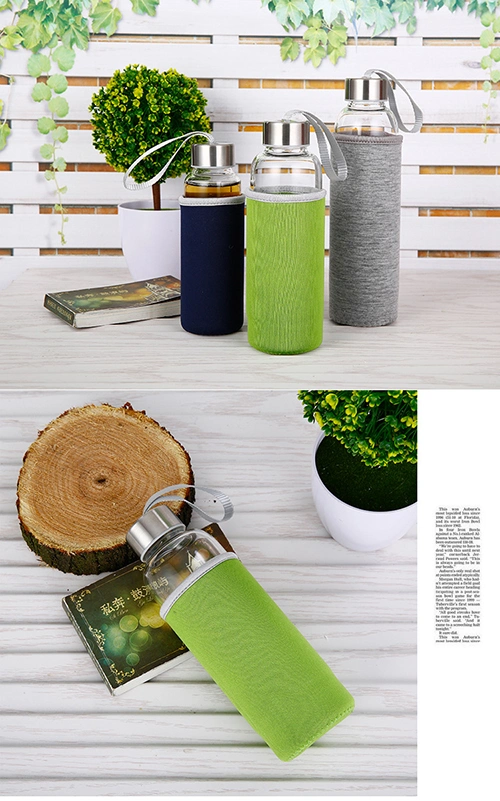 550ml Glass Water Bottle with Protect Cover, High Borosilicate Bottle, Sports Glass Bottle, Juice Glass Bottle