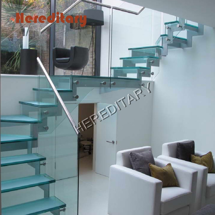 Stainless Steel and Glass Railing Prefabricated Straight Staircase Straight Ladder Customization