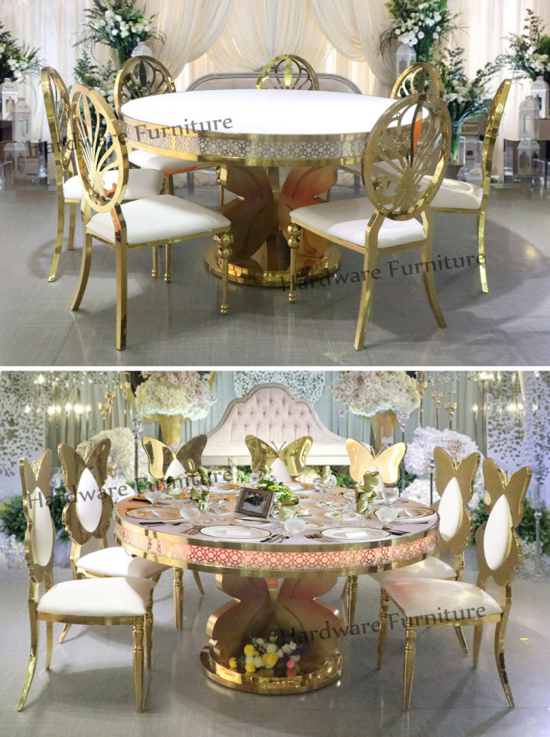 Optional Colors Round Glass and Golden Base Illuminant LED Light Wedding Table