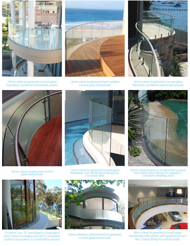 Clear/ Acid Etched Bent Toughened Glass for Balcony /Pool Balustrade