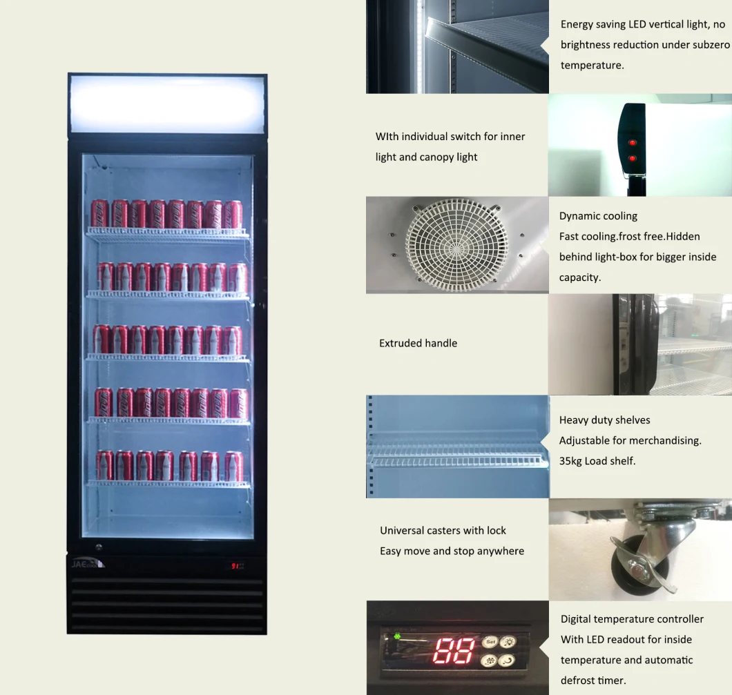 Supermarket Display Counter Commercial Refrigerator Upright Display Glass Door Fridge