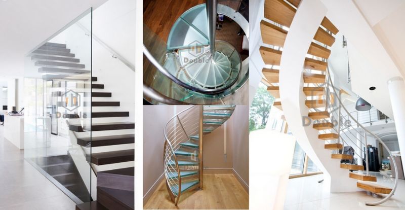 Modern Staircase Designs Wooden Steps Staircase with Glass Partition