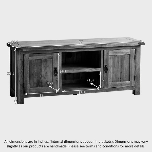 Rustic White Painted Oak Solid Wood Wide Screen TV Stand Cabinet