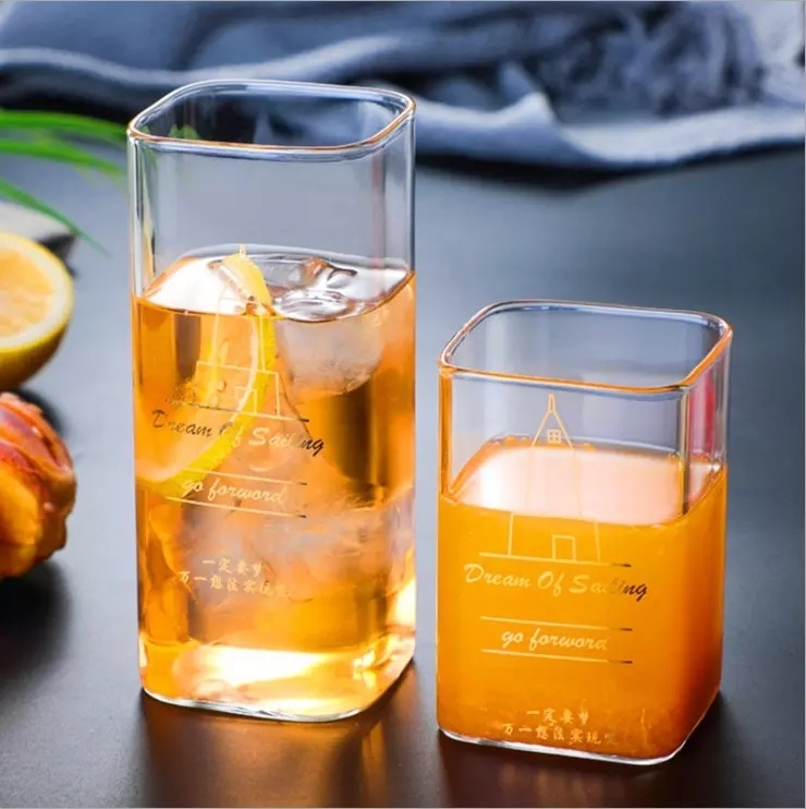 Heat Resistant Borosilicate Glass Milk Cup Glass Coffee Cup Juice Cup Square Glass Cup