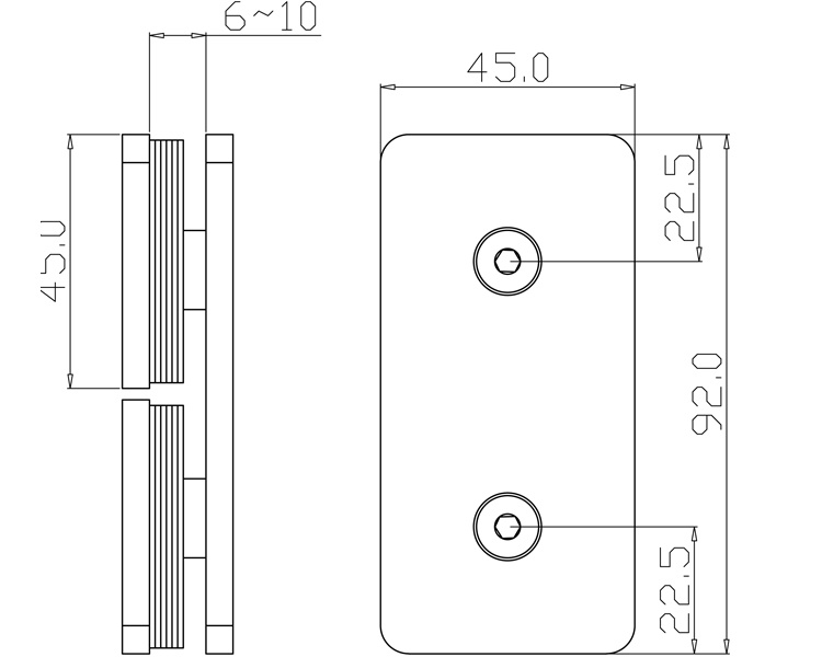 In-Line Square Glass Clip with Bevelled Edge