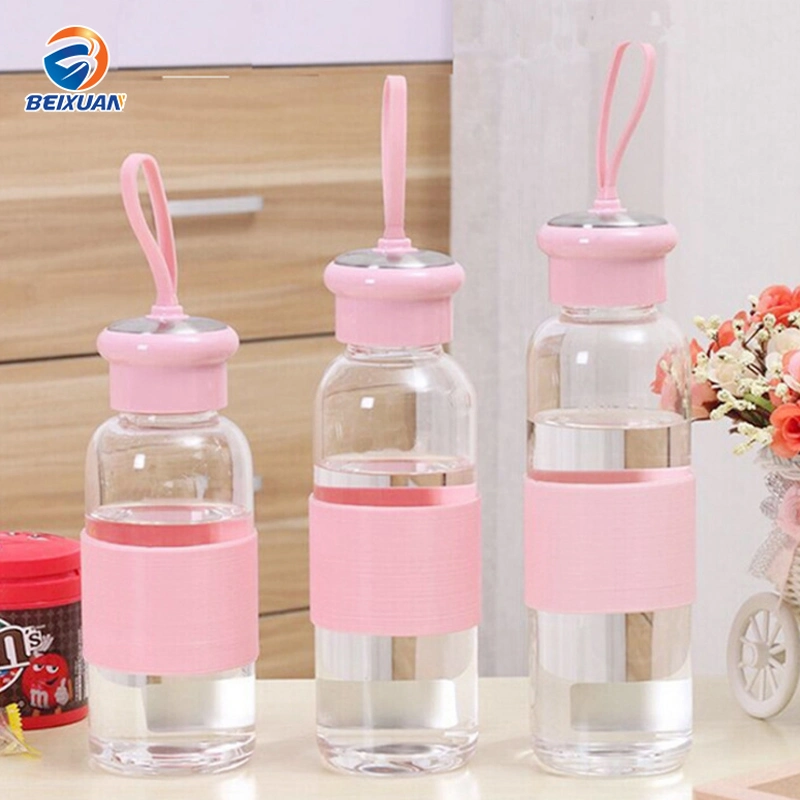 420ml Large Glass Bottle Silica Gel Cover Glass Water Bottle Customize Logo