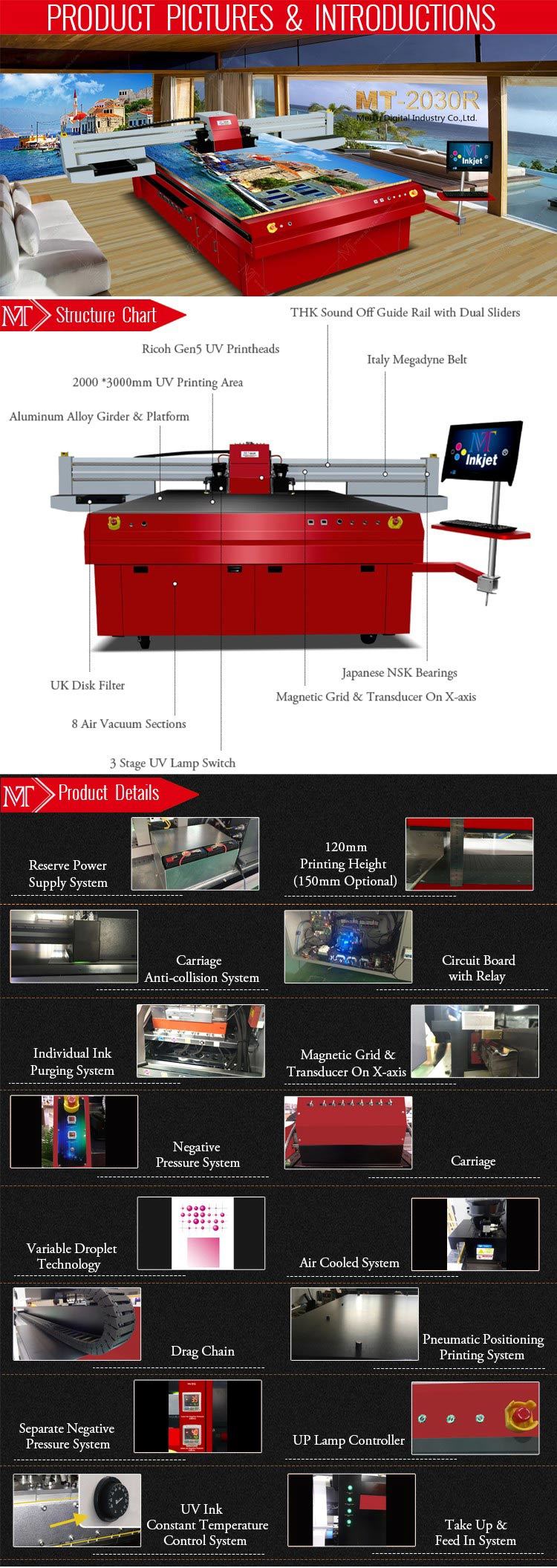 Large Format UV LED Flatbed Printer for Ceramic/Glass/Aluminum with 1440dpi