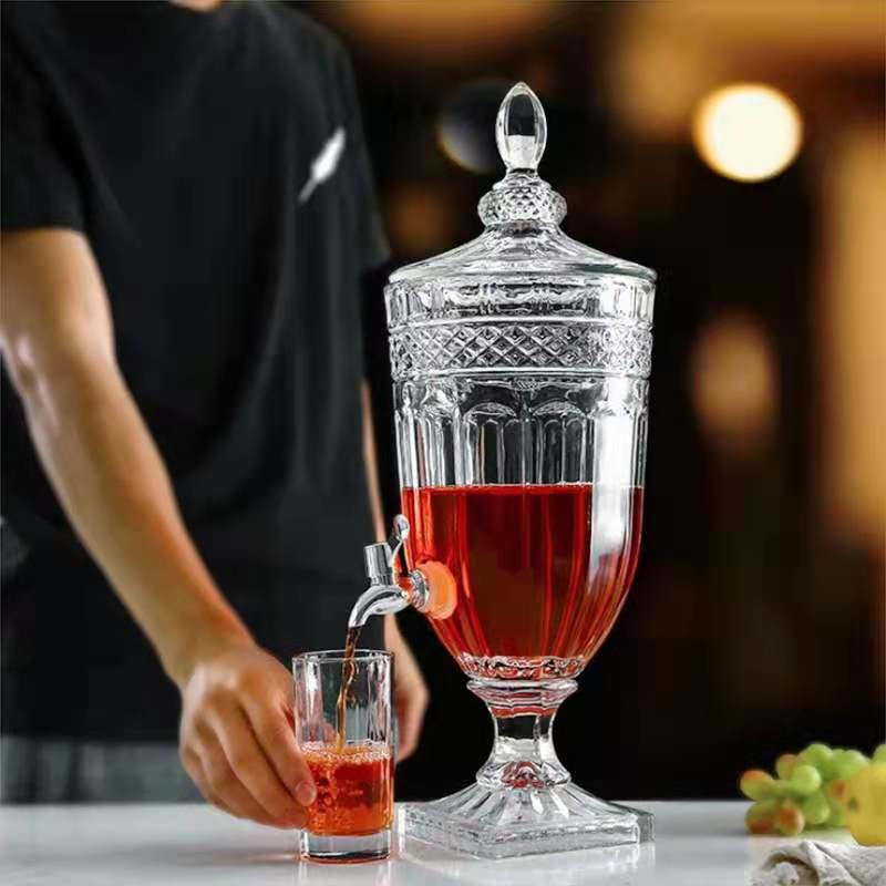Iced Beverage Cold Drink Water Jar with Faucet Tap Spigot Glassware Glass Juice Dispenser