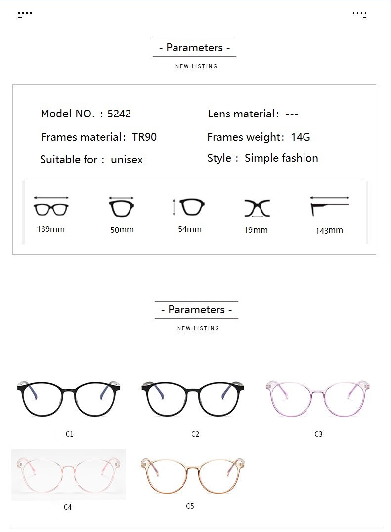 2020 New Glasses Frame Men Tr90 Retro Round Glasses Frame Fashion Light Flat Mirror Female