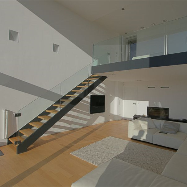 Customized Single Stringer Wood Treads Floating Stairs/Straight Staircase/Glass Stairs
