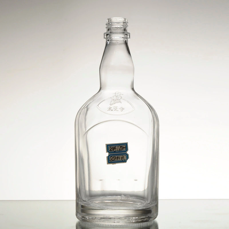 1L 1000ml Round Glass Bottle Spirits or Liquor Glass Bottle Clear Glass Bottle