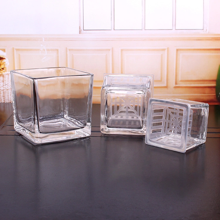 Clear Square Glass Candle Jar Glass Candle Holder Painted Glass Jar