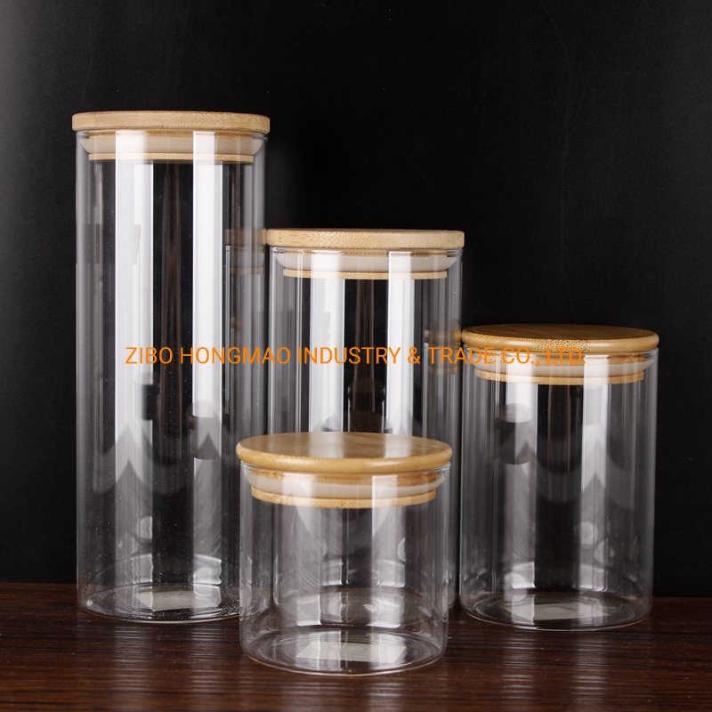 High Borosilicate Glass Jar Food Storage Canister with Wooden Airtight Lid