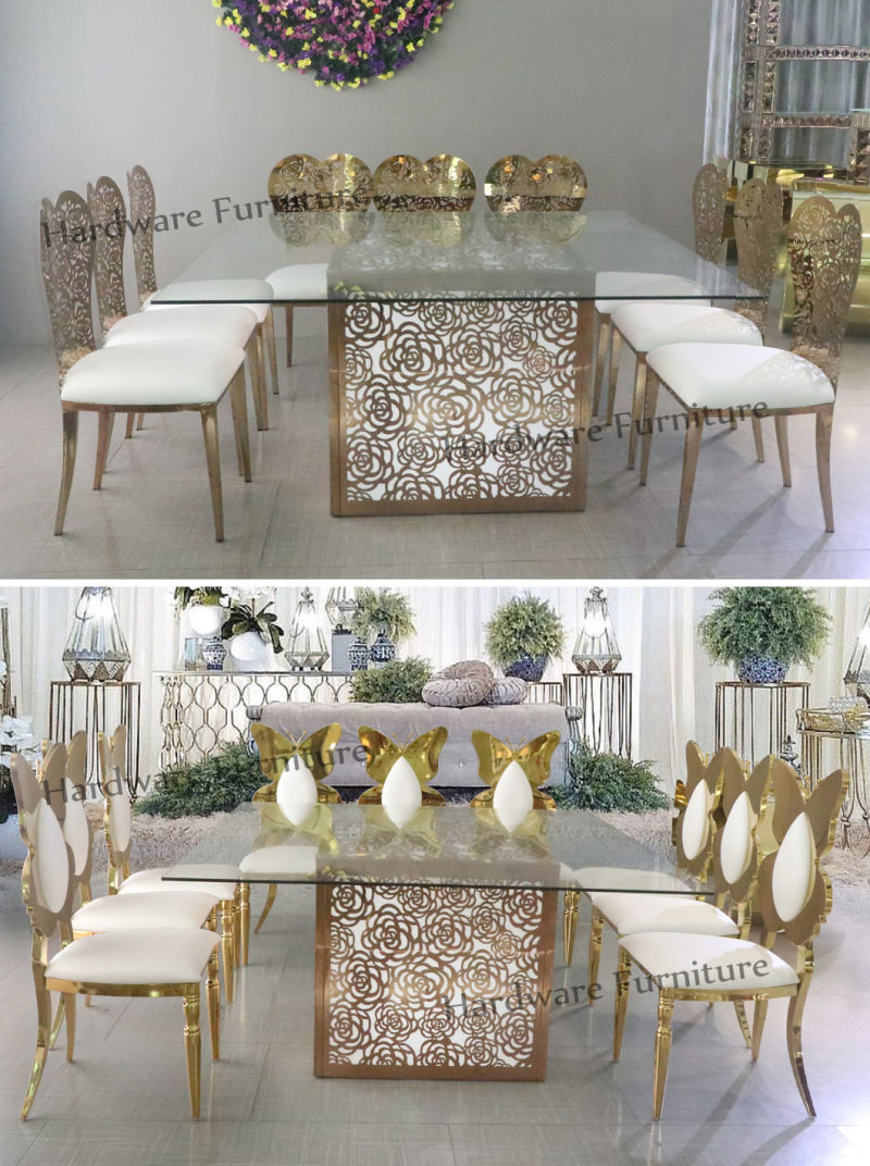 Hot Selling Tempered Glass Top White Iron Metal Base Wedding Table Set