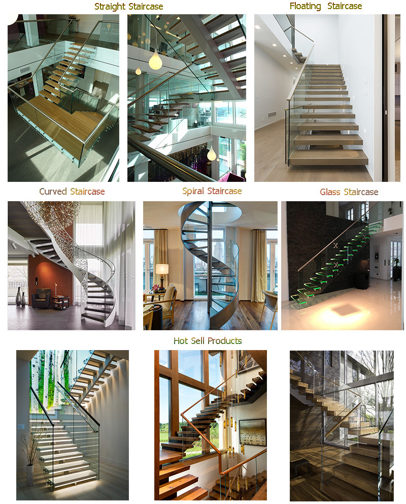 USA Residential Steel Stringer Solid Wood Straight Stairs/ Glass Railing Staircase