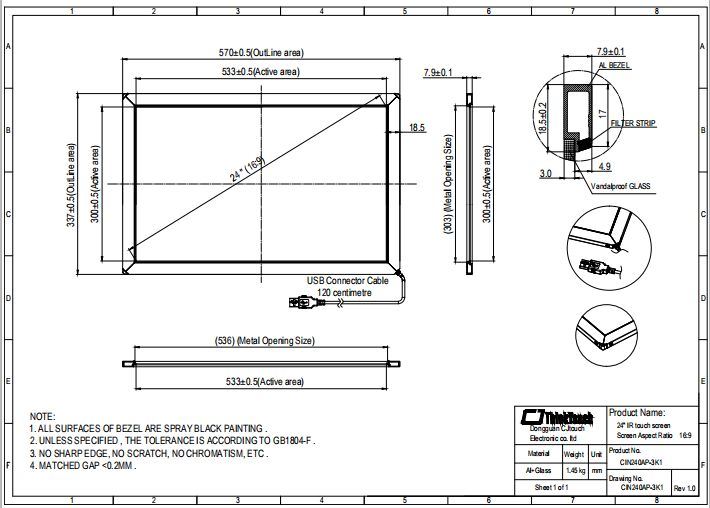 Cjtouch 24inch Multi Infrared Touch Screen Panel with 3mm Glass Vandalproof Touch Panel