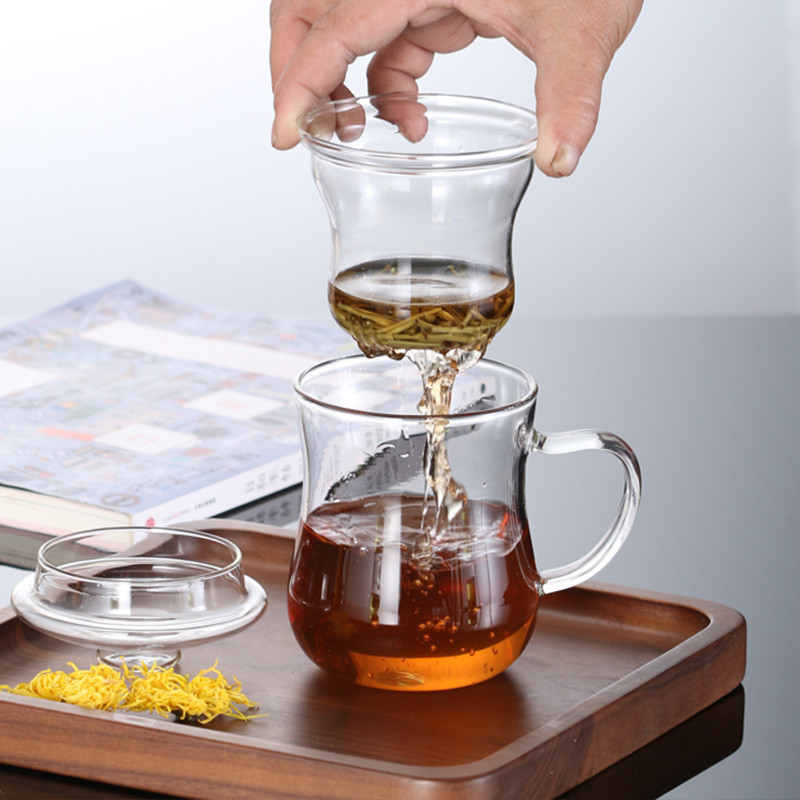 Classical Insulating Heat Resistant Glass with Lid Strainer for Infusing Tea Mug