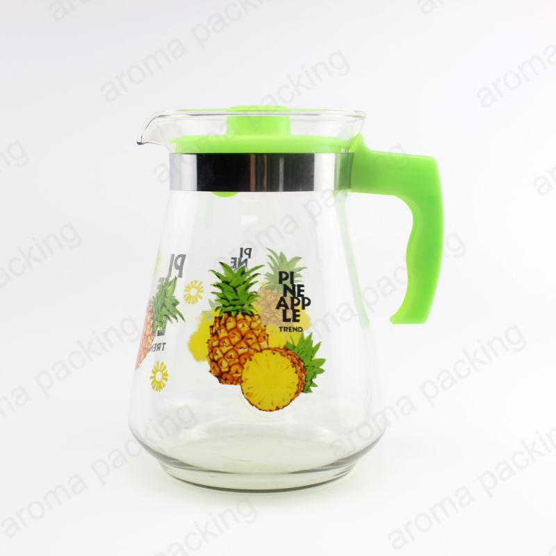 High Quality Logo Printed Clear Glass Kettle with Plastic Cover