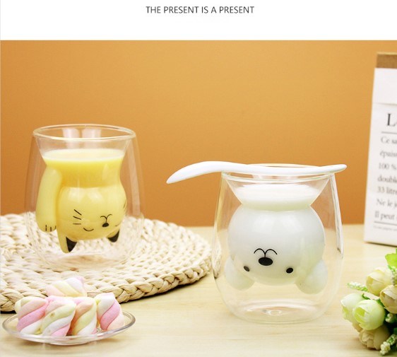 Animal Double-Layer Heat-Resistant and High Borosilicate Glass, Lovely Animal Shape Glass Cup