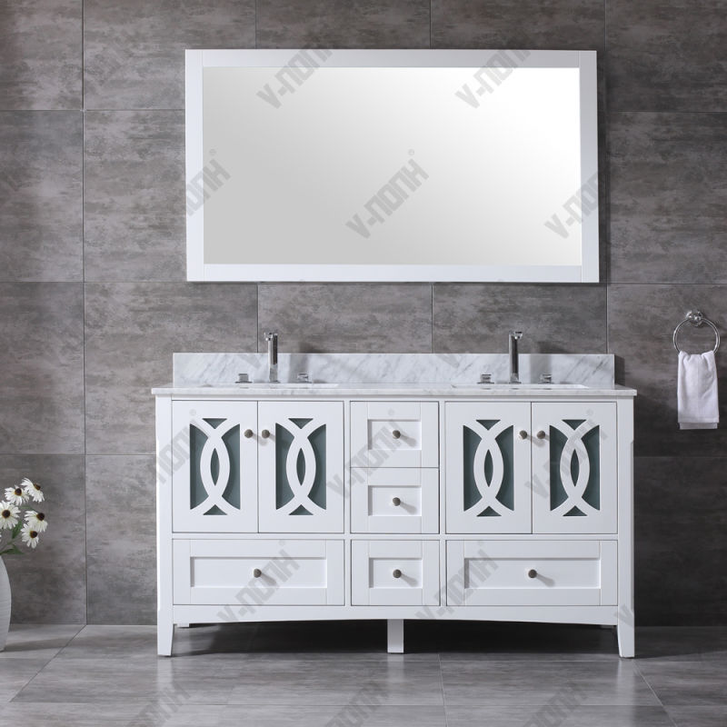 White Painted Cabinet and Carrara White Marble Top Bathroom Vanity
