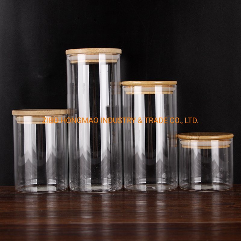 High Borosilicate Glass Jar Food Storage Canister with Wooden Airtight Lid