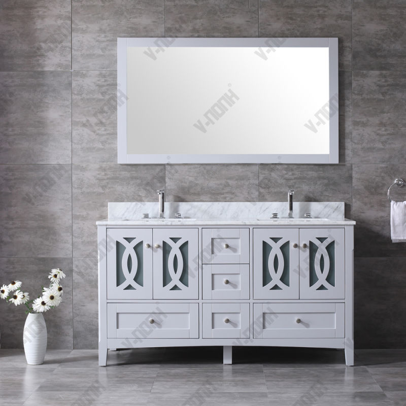 White Painted Cabinet and Carrara White Marble Top Bathroom Vanity