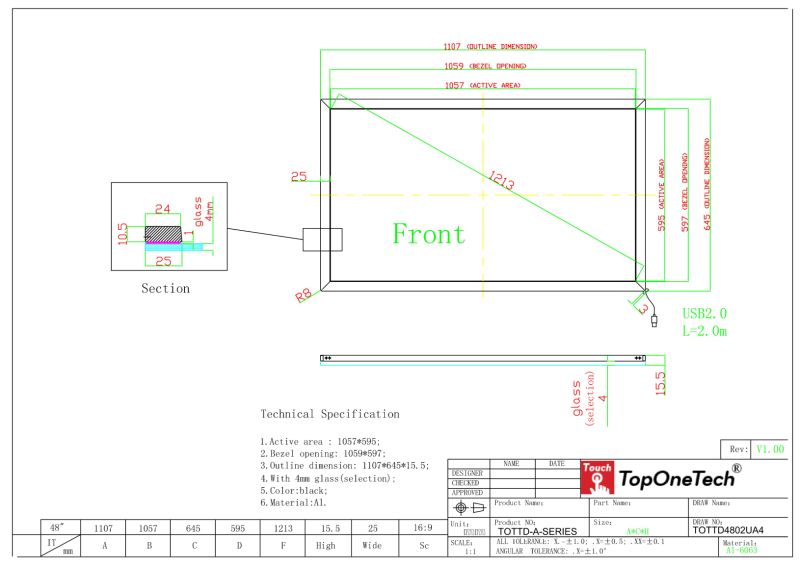 48 Inch Infrared 16: 9 Touchpanel Touch Sensor Screen Components Tempered Glass USB Interface for Kiosk Machine