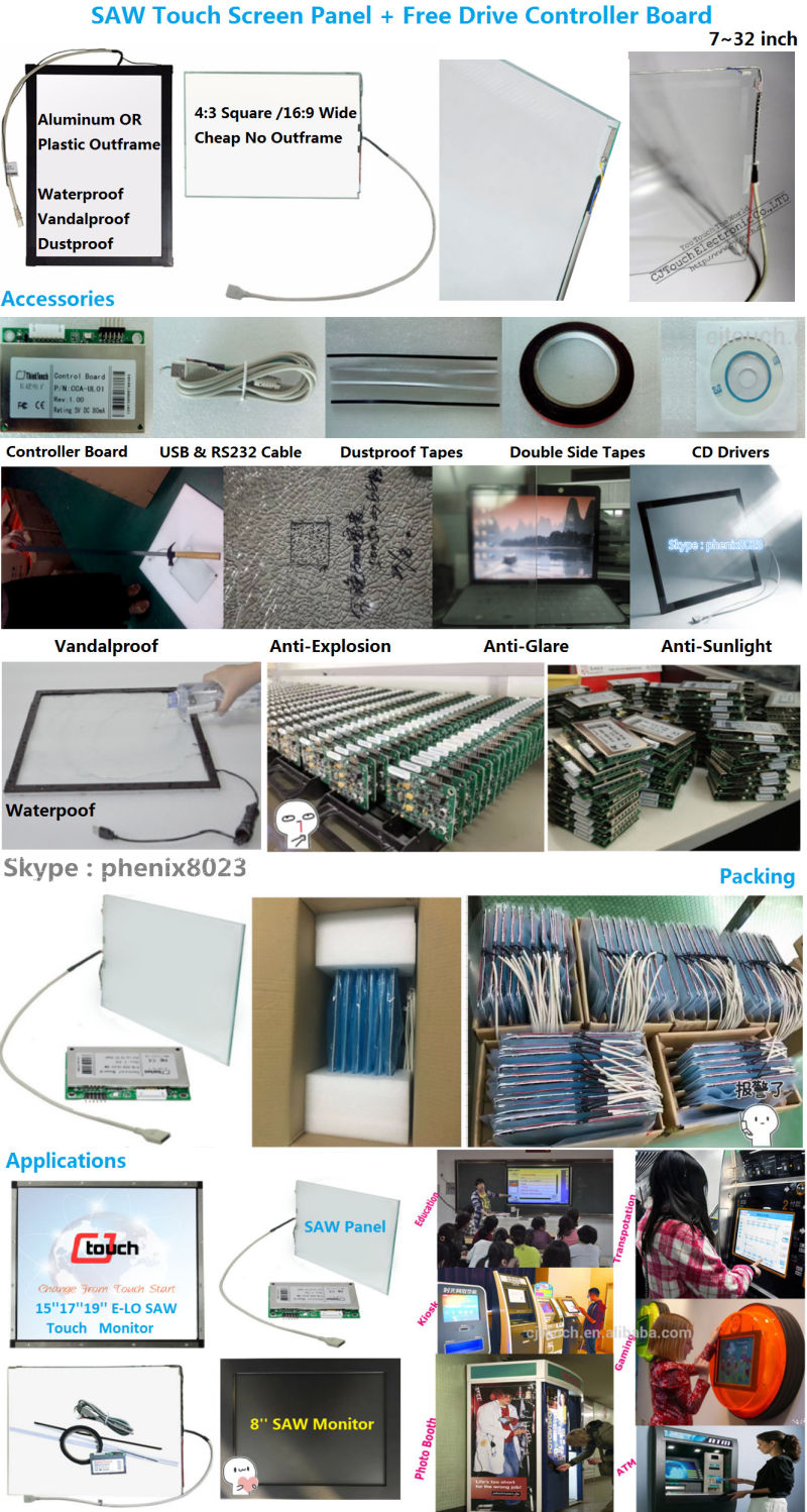 Advertising Signage Monitor WiFi 4G Bluetooth PC USB RS232 Saw IR Capacitive Touchscreen Panel Glass