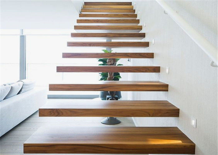 Mono Beam Straight Stairs Interior Staircase with Wood Tread and Glass Railing