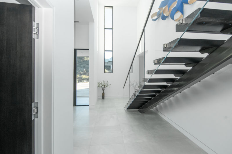 Modern Stair Design Glass Straight Staircase Carbon Steel Glass Stair