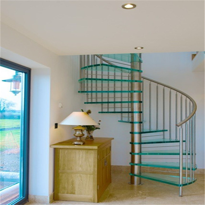 Round Glass Staircase / Easily Installed Stainless Steel Curved Stair