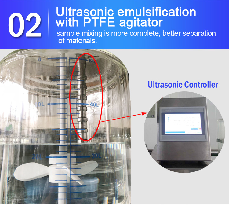 50L Glass Chemical Reactor Evaporator Crystallizer with Ultrasonic Function